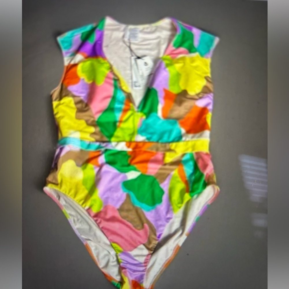 Sanctuary one piece cap v-neck colorful print
